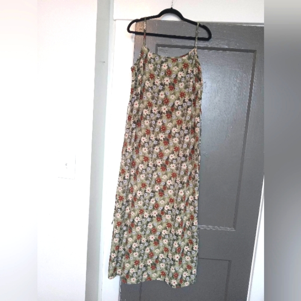 90s vintage earthy floral maxi dress with tie waist